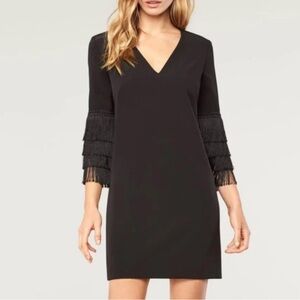 Milly Black Dress with Fringe Sleeves